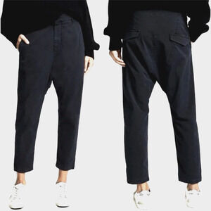 Nili Lotan 4  Paris Pants $345 Slouchy Drop Crotch Cotton Crop Jet Black